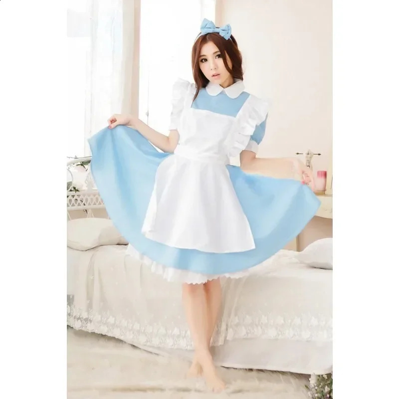 Girl Amine Role Playing Costume Waiter Maid Party Stage Costume Alices Adventures in Wonderland Blue Tone Lolita Maid Costume 240924