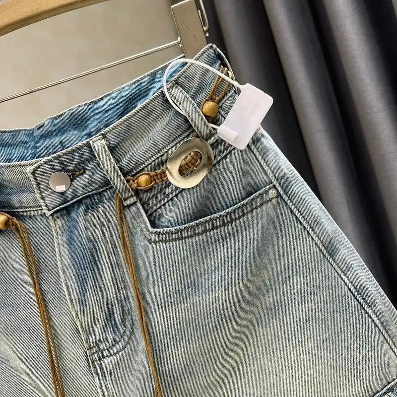 Baggy Womens Short Jeans Loose Edges High Waist Y2k Harajuku Womens Denim Shorts Casual Stretch Low Price 240924