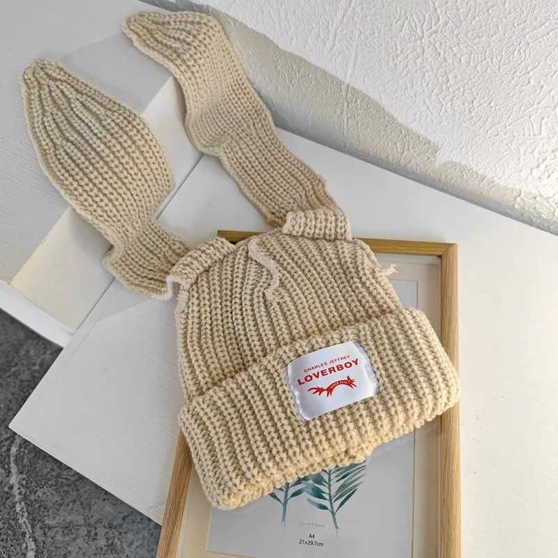 Personalized rabbit ear wool hat fashion brand design niche autumn and winter warm knit hat for women W240924