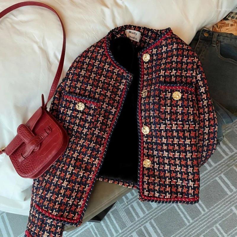 Women's Jackets Women Jacket 2024 Autumn Winter Korean Small Fragrant Tweed Coat Female Fashion Wild Short Elegant Plaid Outwear Ladies Top