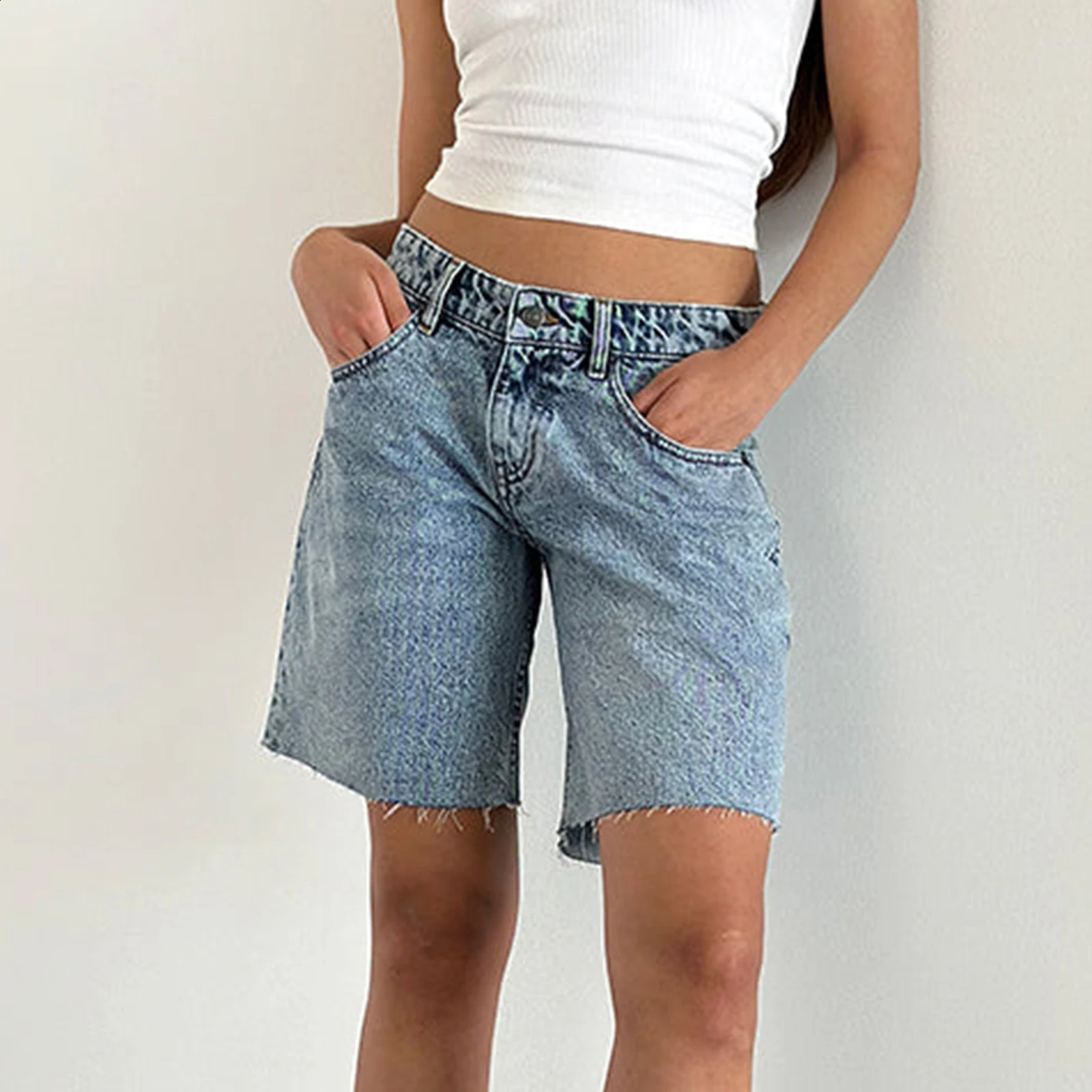 Womens Y2k Carpenter Denim Shorts Casual Retro Denim Bagged High Rise Wide Leg Jeans Jorts Pre Wash Bermuda Shorts 240924