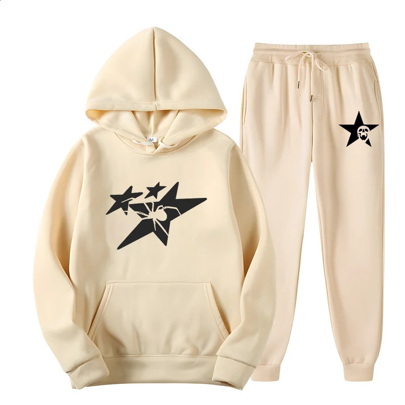 Spider Star Pattern Hoodie Sets Men Women 2024 Spring Autumn n High Street Hip Hop Style Oversized HoodedPants 240911Z