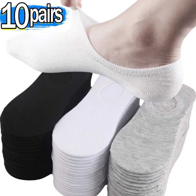 1/10pairs Invisible Socks for Men Ankle Short No Show Low Cotton Black White Non-slip Silicone Summer Thin Sock BreathableX240923