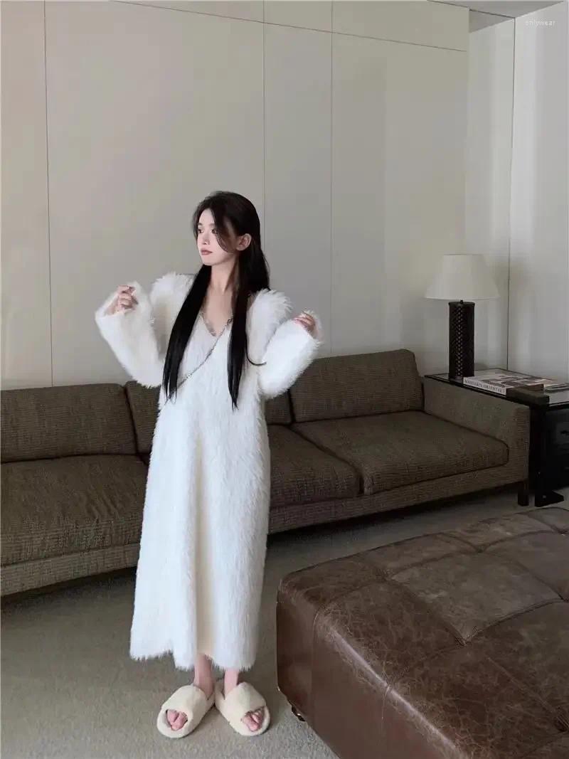 Womens Sweaters Loose Knit Long Sweater Solid White Sweaterdress Fall Winter Knitwear Dress Pullover Women Y2k Cloth Fairycore Korean 00s