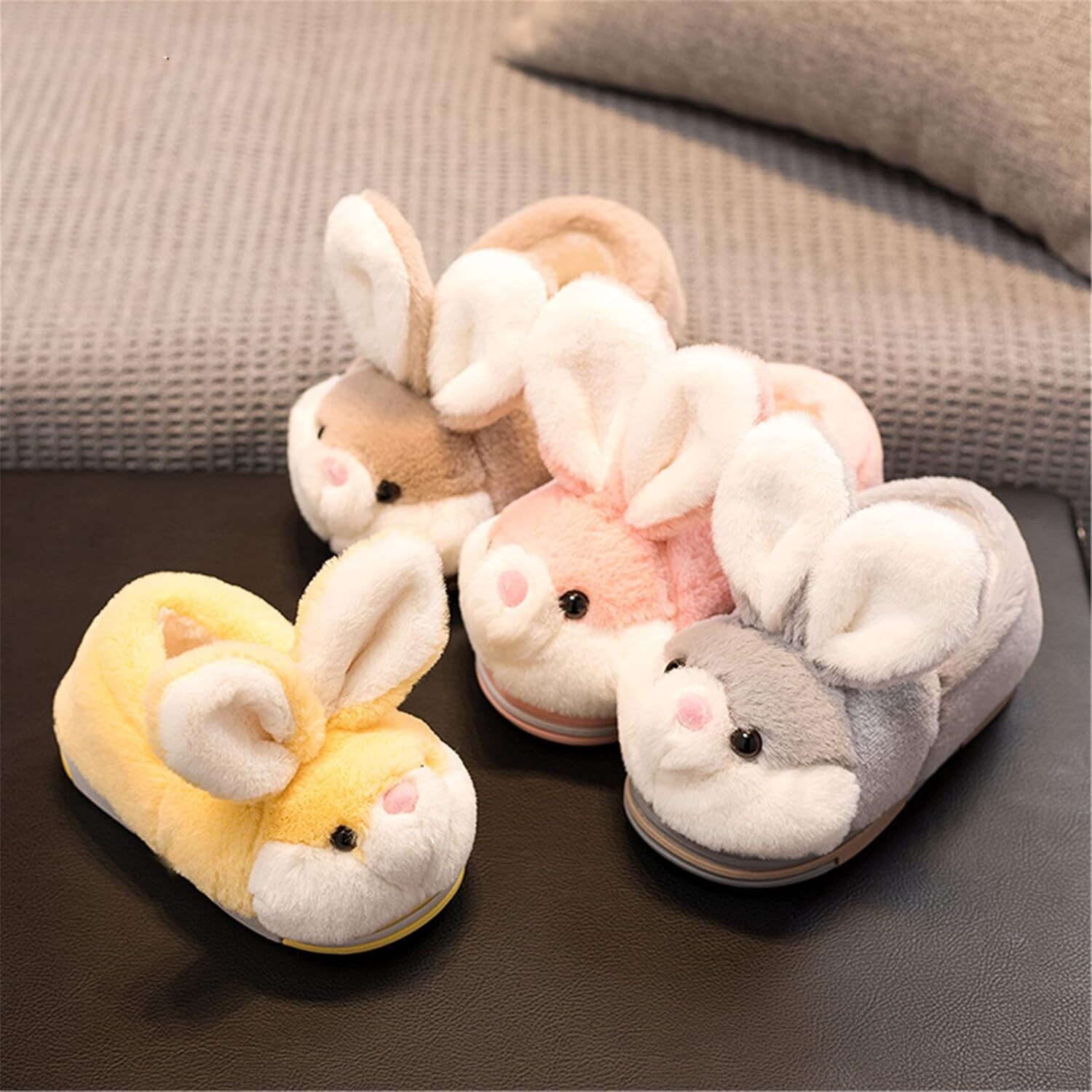 Women's cute rabbit animal fun comfortable slippers, soft and plush winter warm home slippers
