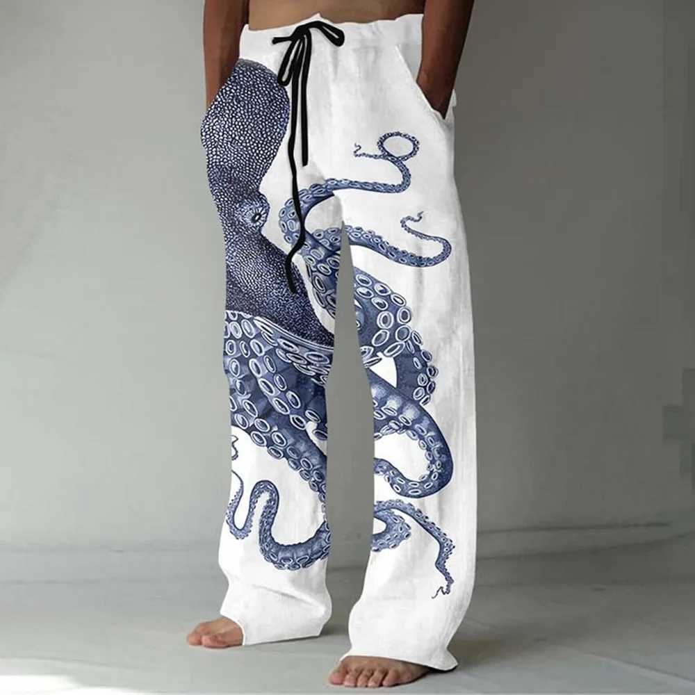 Stylish And Comfortable Everyday Beach Pants Octopus Pattern 3D Printed Casual Plus Size Mens Casual Pants Summer Z240924