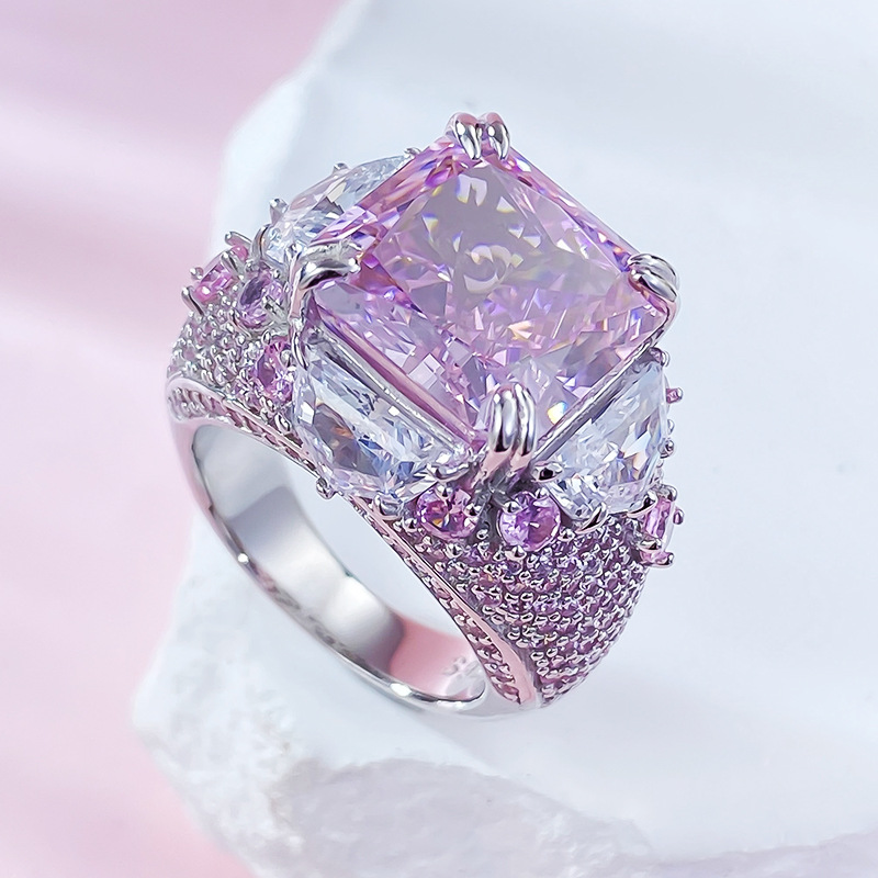 2024 Princess Cut Pink Moissanite Sterg Sier Wedding Band Ring