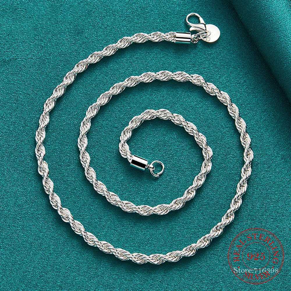 4MM wide!! Real 100% 925 sterling silver mens rope chain fashion neutral party wedding gift pure silver 925 chain necklace mens jewelry Y240924