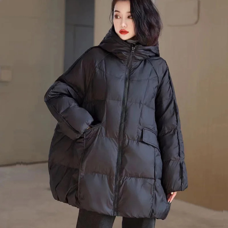 Janveny Women 90 White Duck Down Jacket Hooded Autumn Winter Warm Oversize Puffer Coat Casual Loose Thick Parkas Female Outwear 251022