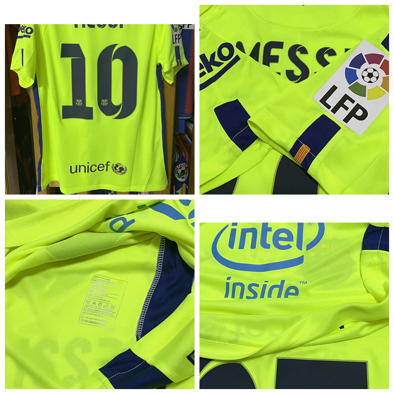 Match Worn Player Issue 1415 away Shirt Jersey Short sleeves Xavi Puyol Neymar Suares Iniesta Football Custom Name Patches Sponsor