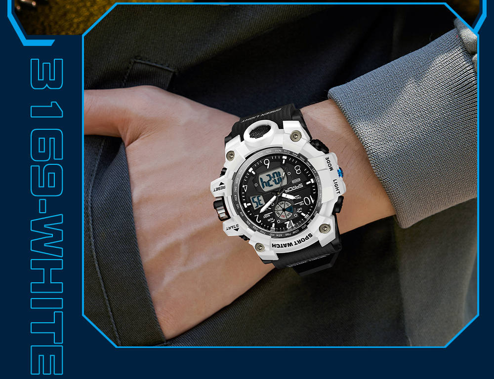 SANDA 3169 New Fashionable Casual Watch for Men, Digital Dual Time Zone, Weekly Gold Sport, 5bar Waterproof Quartz Watch, Relogio Masculino