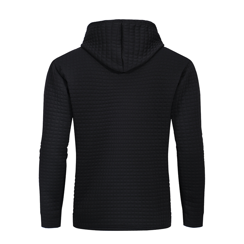 Men's Solid Plaid Jacquard Hoodies Long Sleeve Drawstring Hooded Sweatshirts Casual Waffle Knit Pullover Tops
