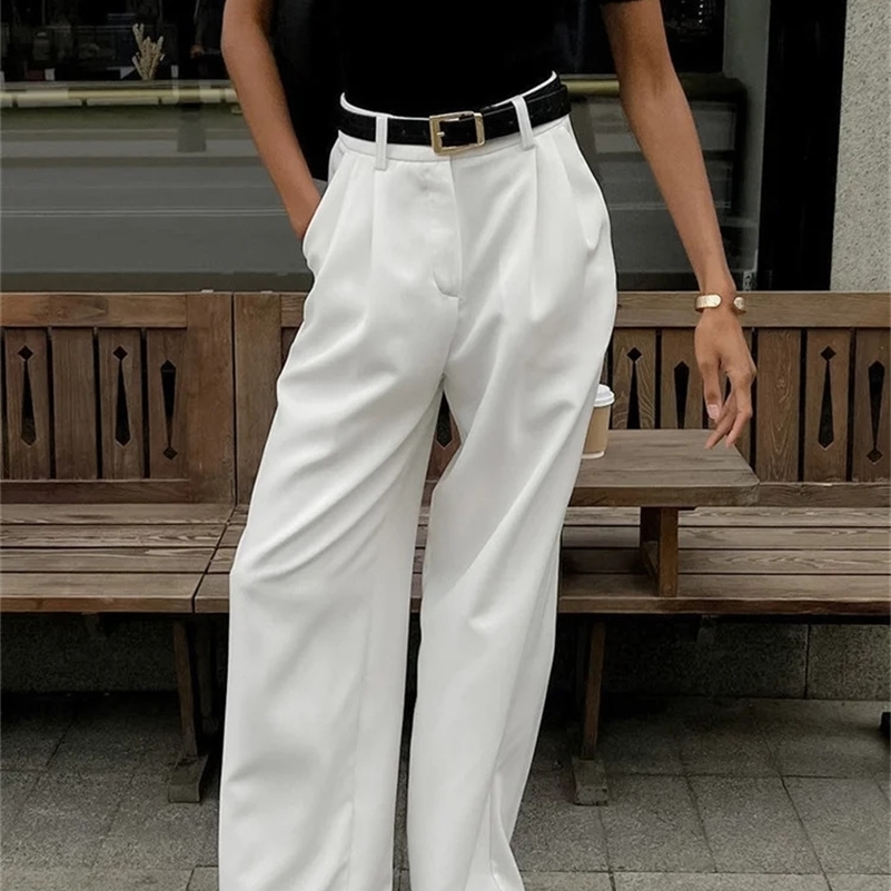 Tossy Fashion High Waist Pocket Womens Pants Y2k Outfit White Patchwork Casual Wide Leg Trousers Autumn Loose Slim Female y240923