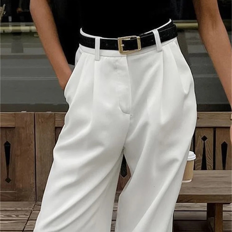 Tossy Fashion High Waist Pocket Womens Pants Y2k Outfit White Patchwork Casual Wide Leg Trousers Autumn Loose Slim Female y240923