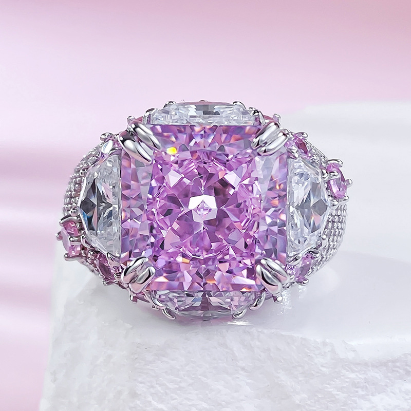 2024 Princess Cut Pink Moissanite Sterg Sier Wedding Band Ring