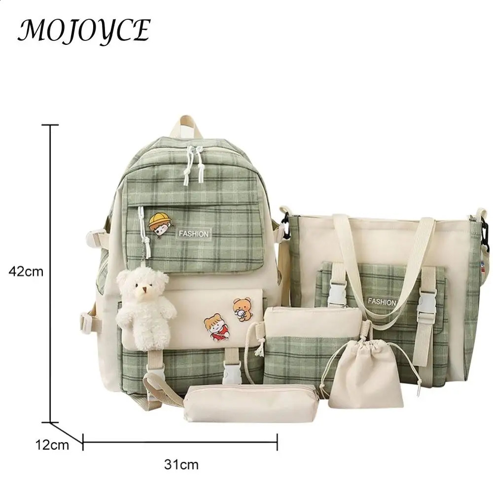5 piecesset canvas school backpack large capacity student waterproof cute tablet Knapsack travel office pendant badge 240724