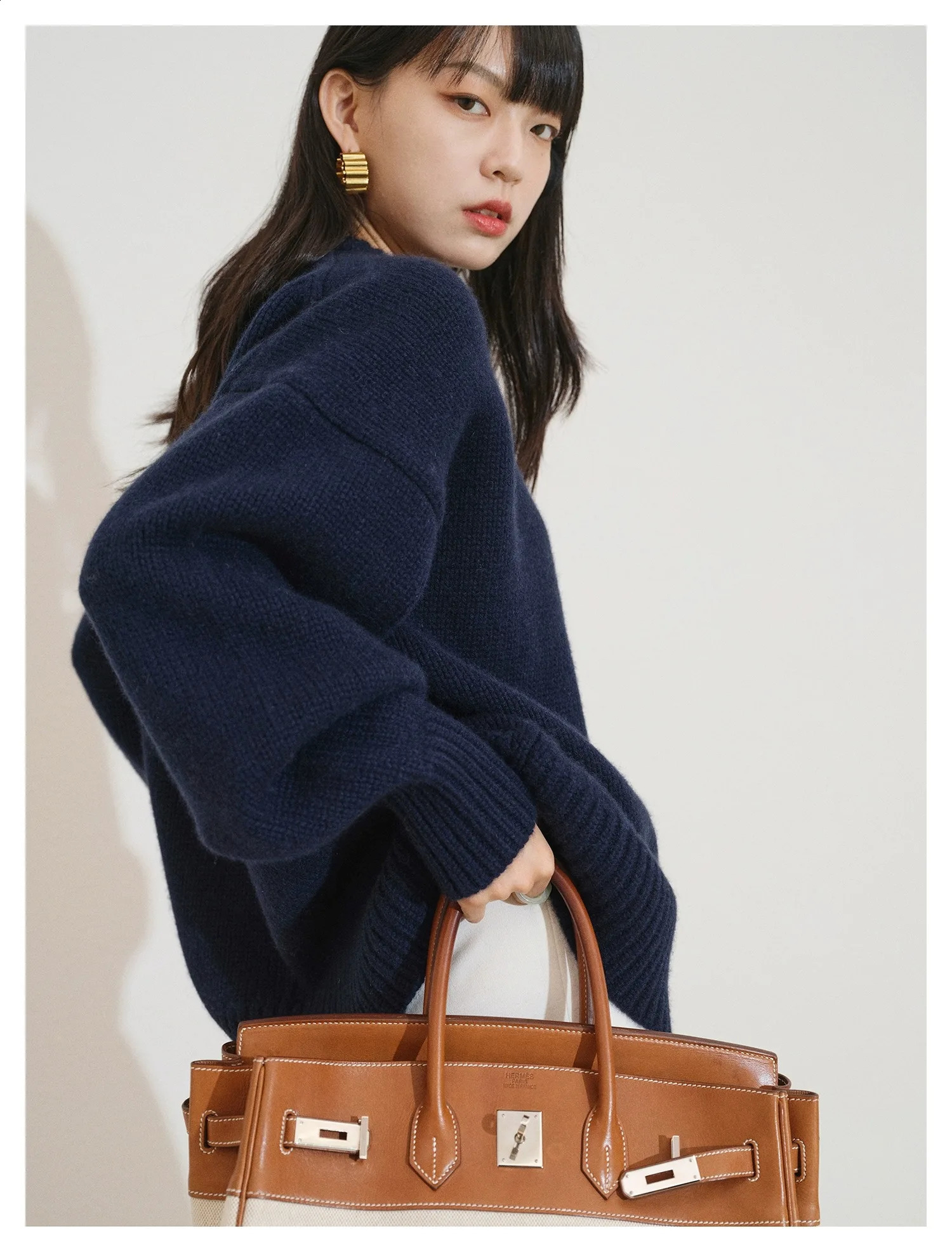 European round neck 100% cashmere sweater womens thick lazy silhouette sweater womens loose knit bottom sweater 240924
