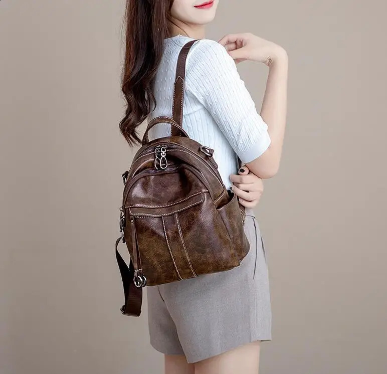 Womens leather backpack teenage girls laptop bag school Rucksack Mochila Feminina 240724