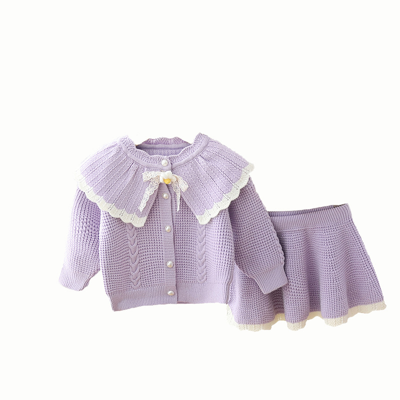 baby girls Clothes set Lace Wool Sweater suit for girl Autumn Spring Kids 2 pcs Clothing Children outfits Shirt skirt Outerwear y240924