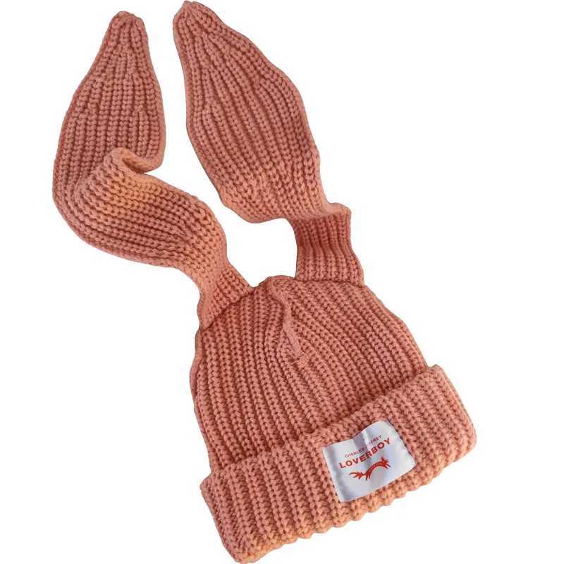 Personalized rabbit ear wool hat fashion brand design niche autumn and winter warm knit hat for women W240924