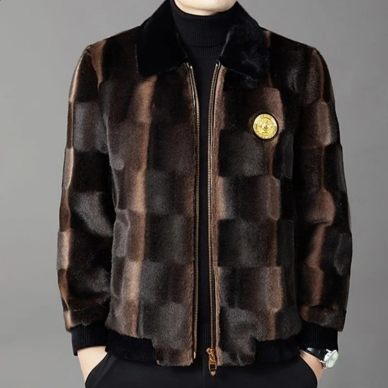 Winter mens ultra-thin mink coat fashionable polo collar large-sized thick fur coat integrated with casual short coat 240924