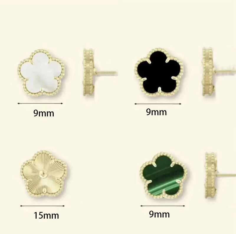 Fashion gold stud earring 9mm 15mm four leaf clover earrings for Women ear studs earings designer Elegant luxury High Quality jewelry holiday gift