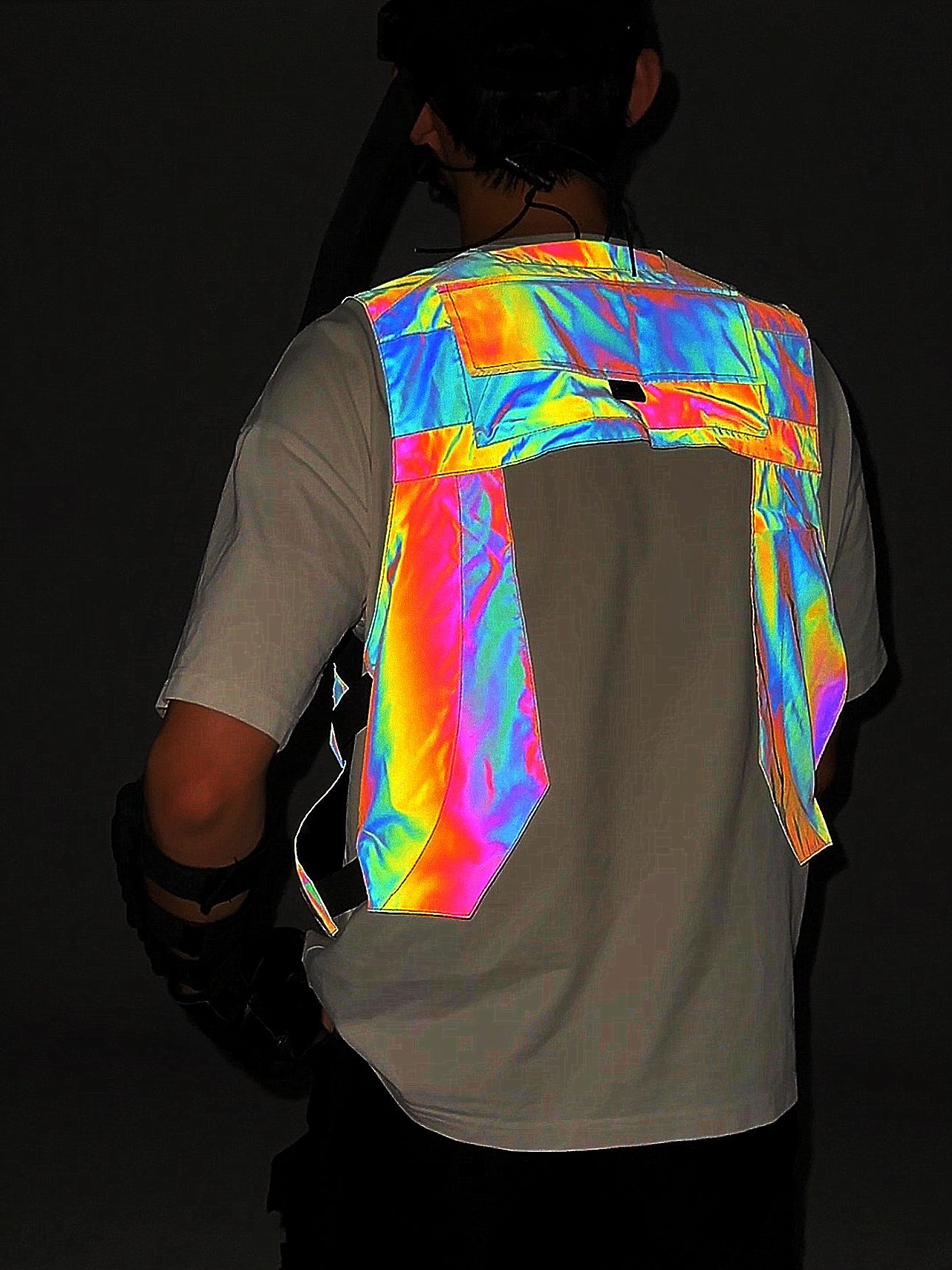 Men's Vests Colorful reflective vest with woven tape and multiple pockets night light vest jacket for men and women