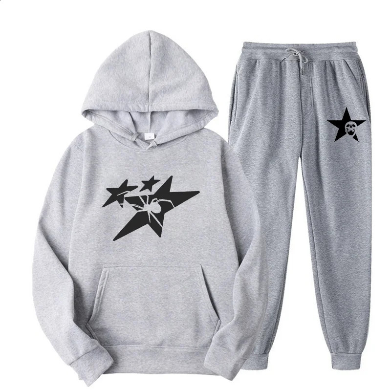 Spider Star Pattern Hoodie Sets Men Women 2024 Spring Autumn n High Street Hip Hop Style Oversized HoodedPants 240911Z