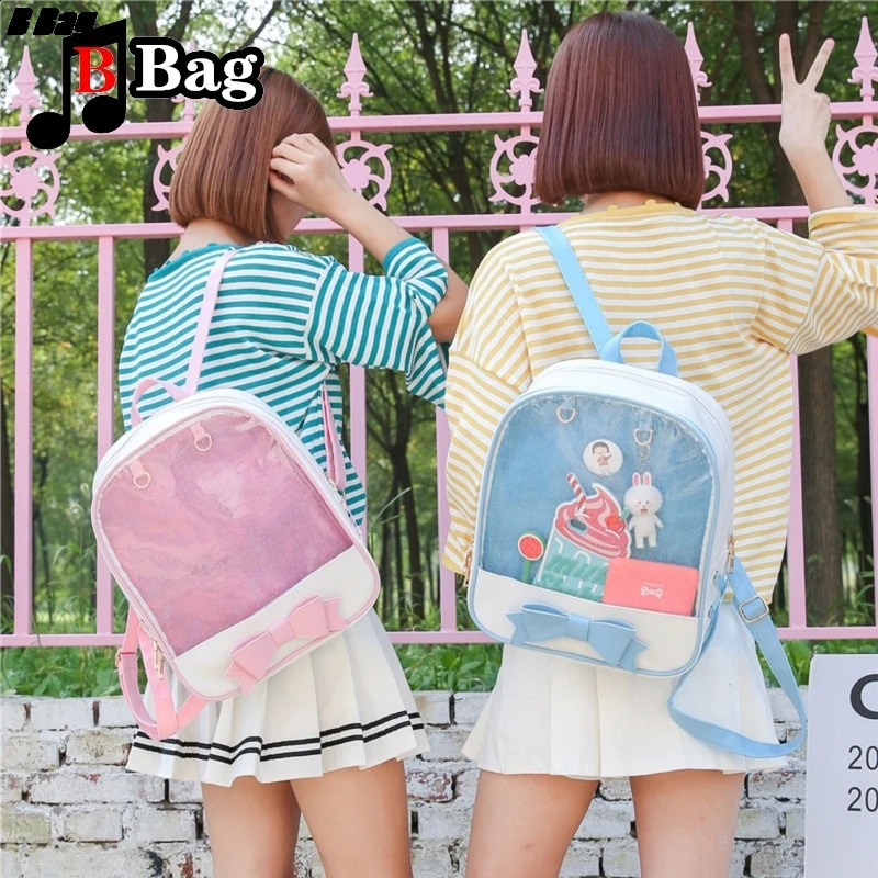 Cute Girl Printed Bow Transparent Backpack Korean Version Student High Capacity ITA Bag Handbag Jelly School 240724