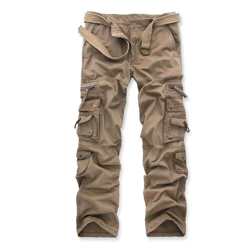 mens cargo pants casual multi pocket tactical straight cotton combat suit 240921w