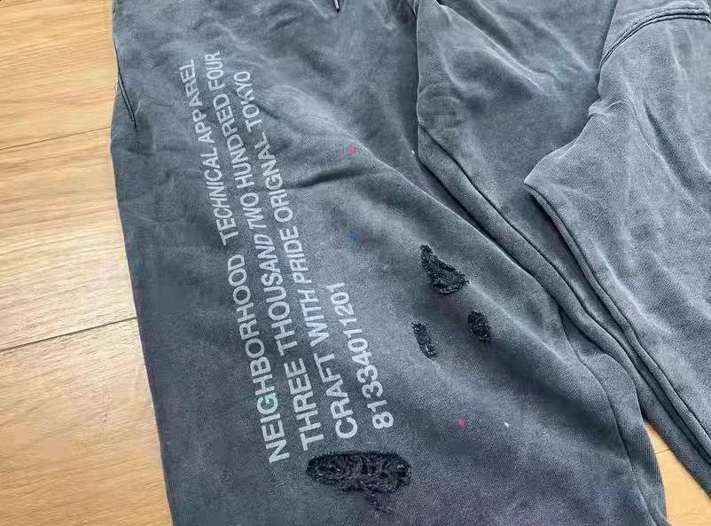 NBHD Hole Damage Track Pants Hoodie Mens Set High Quality Heavy Fabric Retro Wash Splashing Ink Sports Suit JAPAN 240923