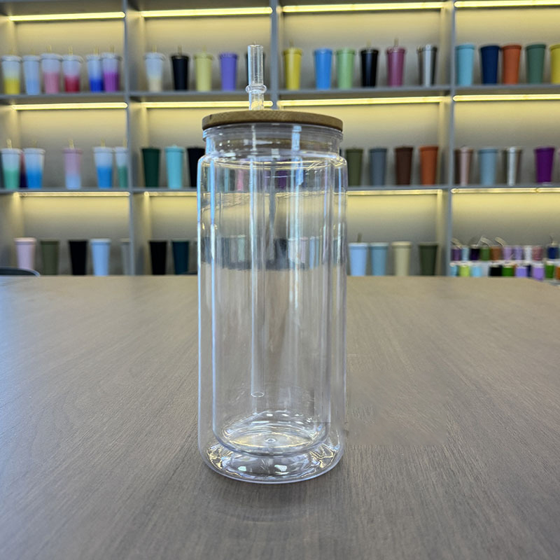 20oz Plastic Snow Globe Tumbler Acrylic Mason Jar with hole and plug 500ml Clear Mason Can PP Drinking Cup