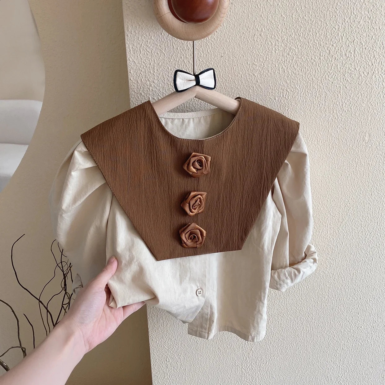 Children Girls Spring Autumn Clothes Set Leather Elastic Puff Skirts Suit Patched Rose Shawl Solid Shirts Infant Outfit 240920