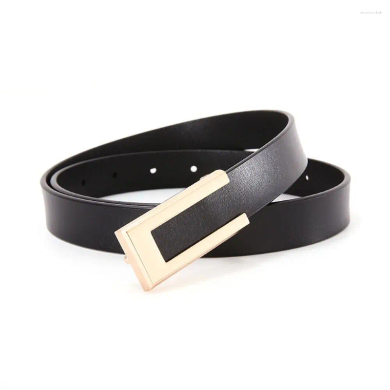 Belts Vntage Versatile Leather Belt Design Women Metal Slide Buckle Trouser Dress