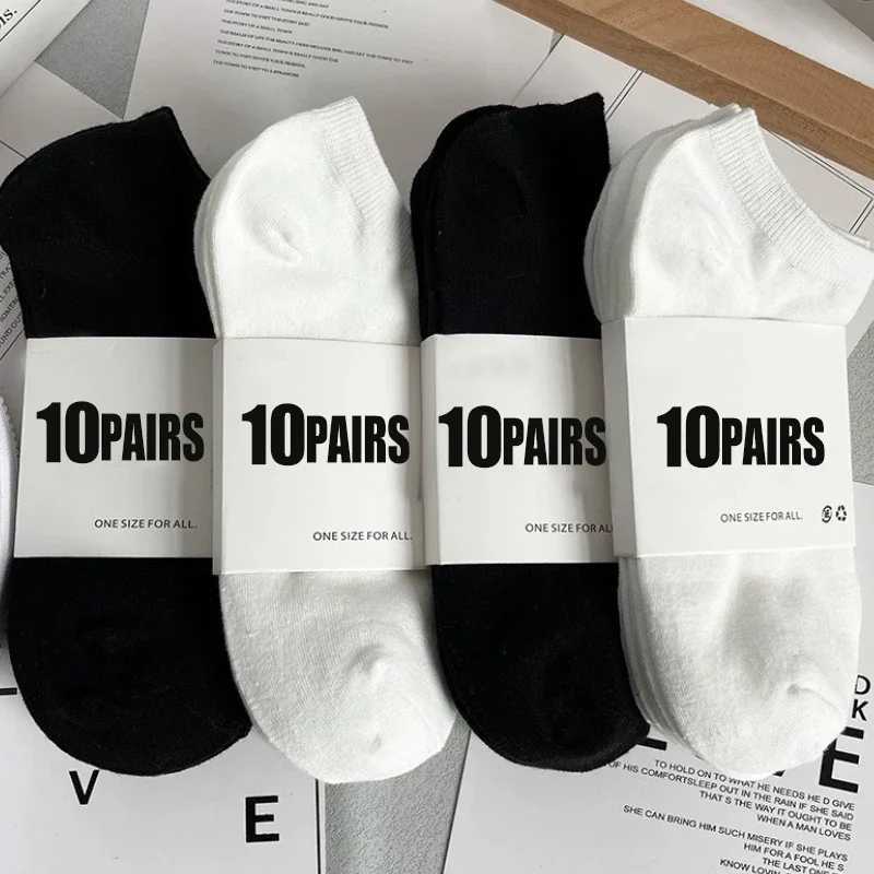 1/10pairs Invisible Socks for Men Ankle Short No Show Low Cotton Black White Non-slip Silicone Summer Thin Sock BreathableX240923