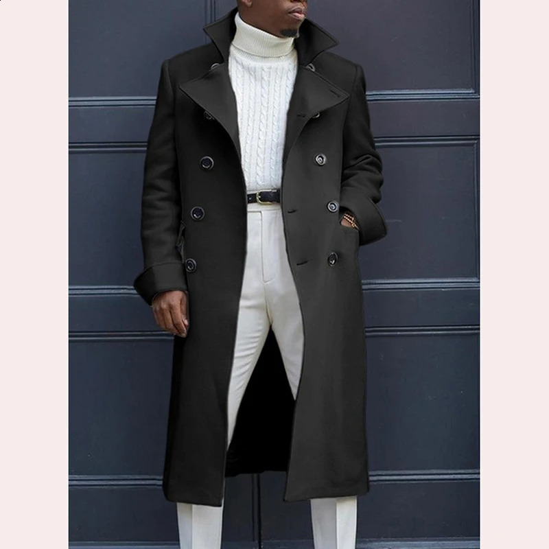 Fashion White Long Jackets Trench Wool Blends Mens Overcoat Long Trench Coat Double Breasted Coats Streetwear Party Loose Jacke 240923