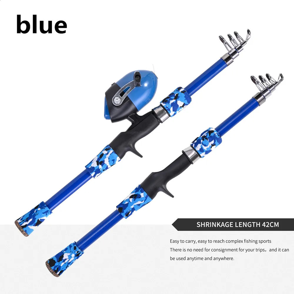 Portable telescopic camouflage childrens fishing rod with rotating adjustment throwing outdoor accessories tools 250530