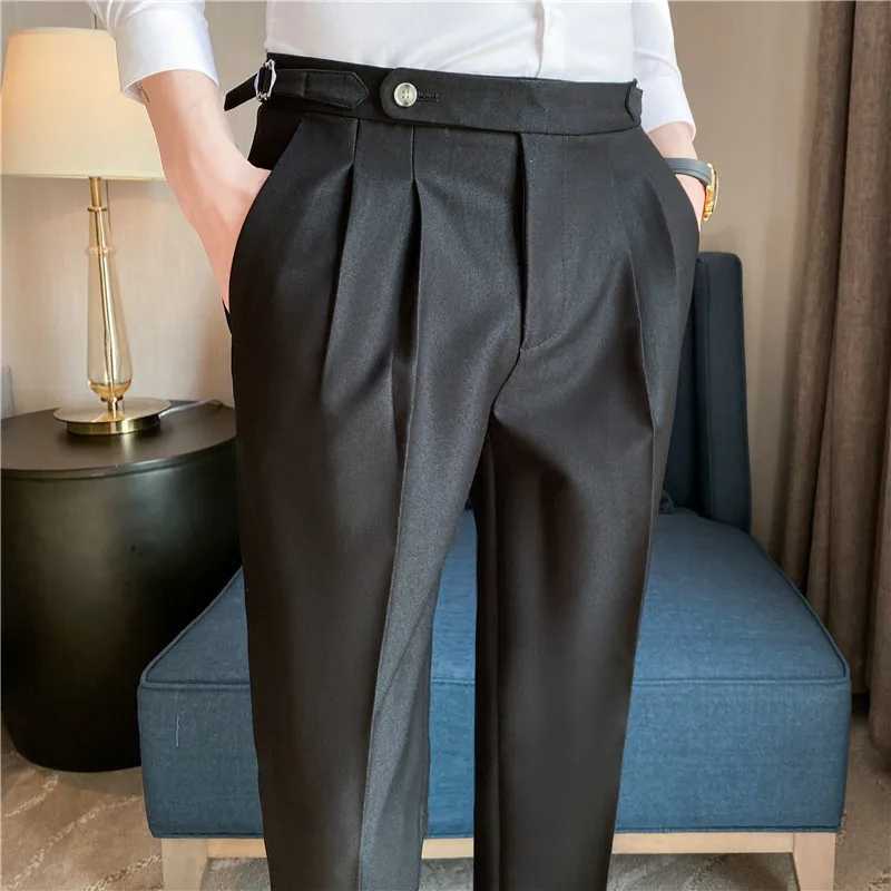 Men Pants Classic Mens Office Trousers Slim Fit High Waist Vintage Pockets for Formal Business Style Elegant Formal Pants M240924