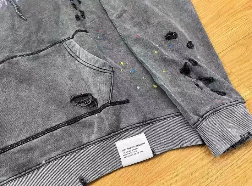 NBHD Hole Damage Track Pants Hoodie Mens Set High Quality Heavy Fabric Retro Wash Splashing Ink Sports Suit JAPAN 240923