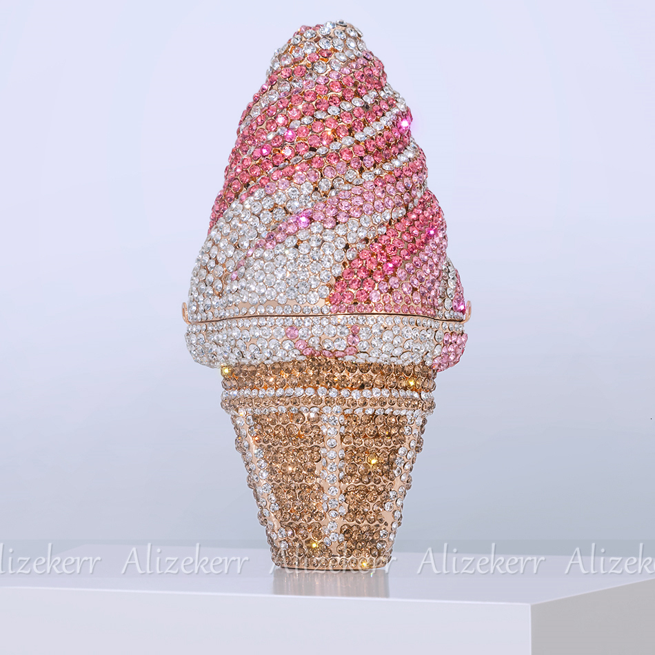 Ice Cream Shaped Dia Evening Clutch Bags Boutique Novelty Mini Rainbow Colored Rhie Purses And Handbags Party Wedding