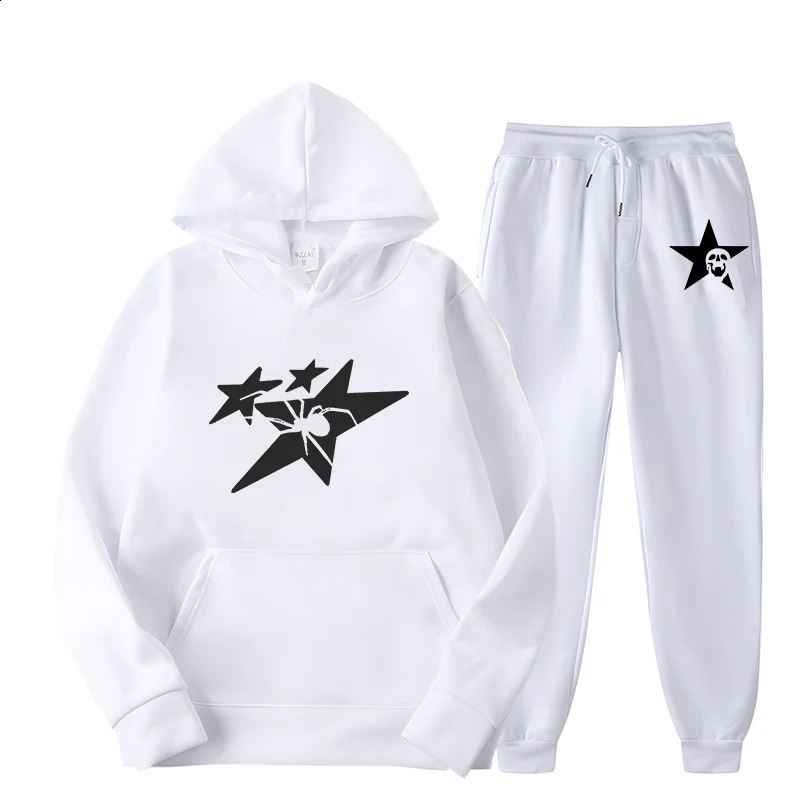 Spider Star Pattern Hoodie Sets Men Women 2024 Spring Autumn n High Street Hip Hop Style Oversized HoodedPants 240911Z
