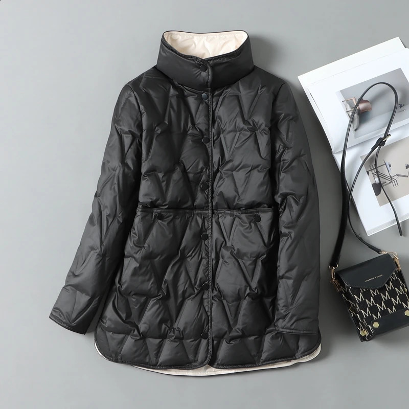 Lagabogy Autumn Winter Women Ultralight White Duck Down Long Jacket Female SingleBreasted Double Sided Puffer Coat 251022