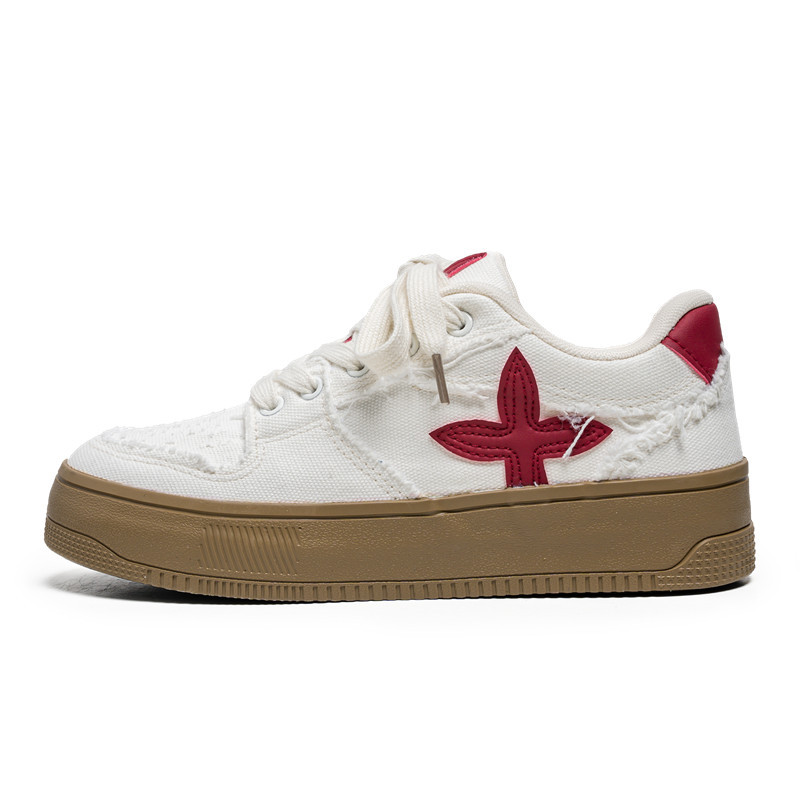 Men's Canvas Thick Sole Heightening Fashion Sneakers: Trendy Red Blue Print, Versatile Casual Shoes 1ec2