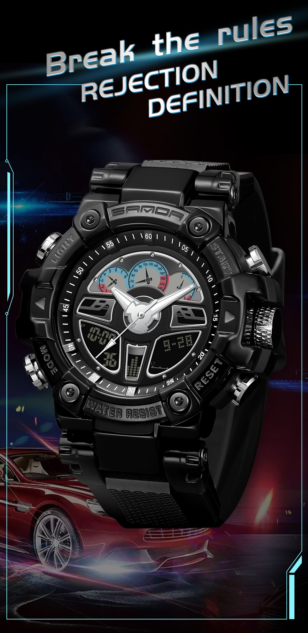 SANDA Top Brand Men's Sports Watches Military Hyun-chae Case Waterproof Multifunction 3156 Wristwatch Quartz Watch for Men Clock 01