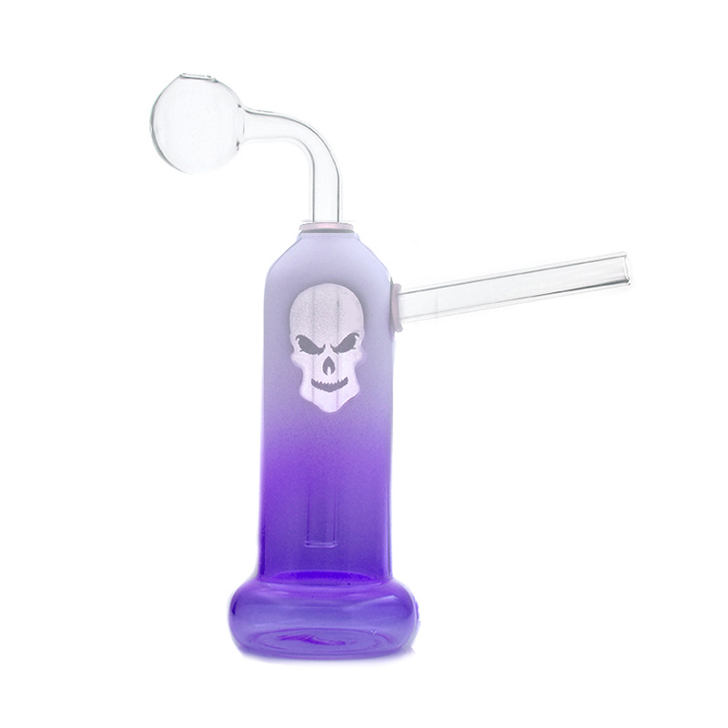 Mini Glass Bongs Oil Burner Dab Rigs Colorful Skull Shape Small Portable Bubbler Beaker Bong Water Pipes with OD 30mm Oil Burner Pipe Best Smoker Gift