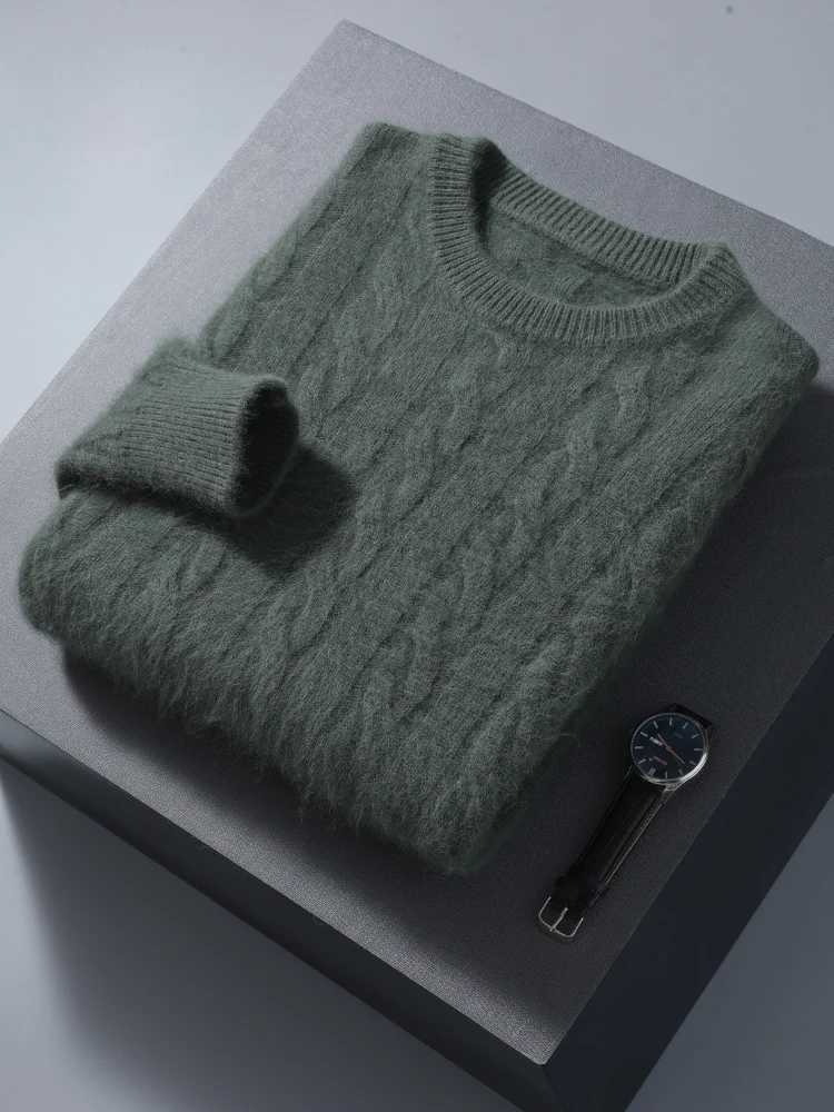Autumn and Winter Mens Round Neck Cashmere Sweater Cable Knitted Intelligent Leisure Pulling 100% Mink Cashmere Knitted High Quality Top CL240924