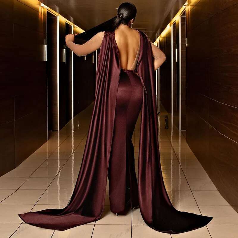 De Vestido Festa Prom Mermaid Sheer Long Sleeves African Girl Evening Party Dress Formal Reception Ocn Wear