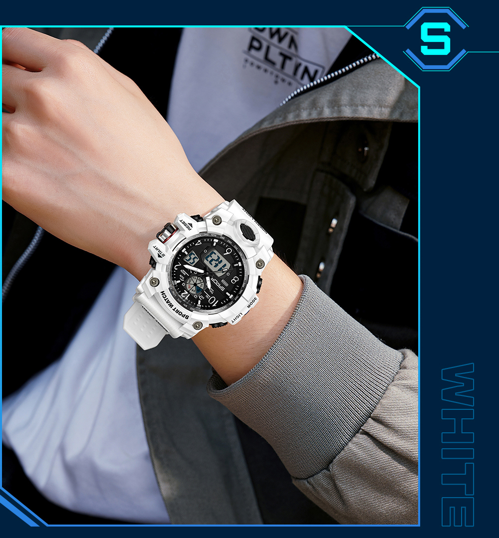 SANDA 3169 New Fashionable Casual Watch for Men, Digital Dual Time Zone, Weekly Gold Sport, 5bar Waterproof Quartz Watch, Relogio Masculino