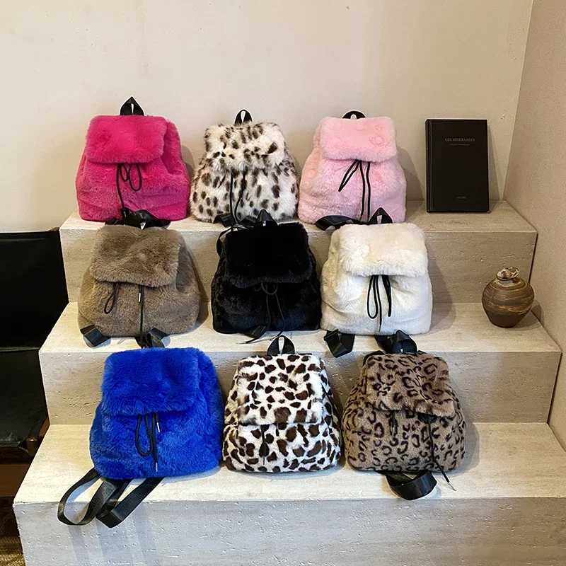 CMM Soft Faux Fur Small Leopard Backpacks for Women 2024 Winter Designer Korean Fashion Back Pack Trend Warm Backpack