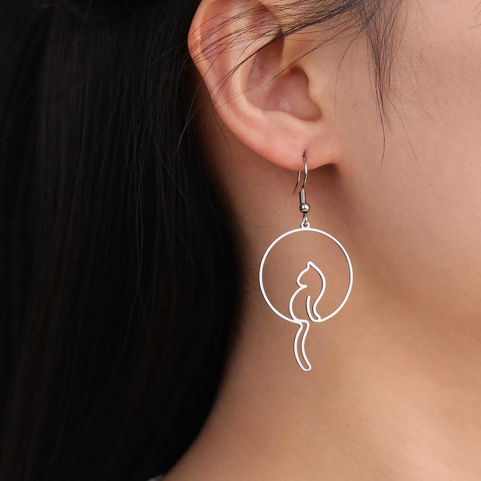Cazador long tail cat earrings for women stainless steel jewelry cute cat pendant earrings birthday gifts 2024 trend new W240923